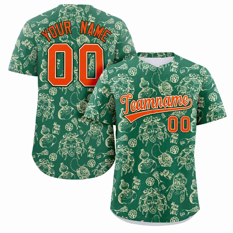 Comfortable Jersey for League Baseball Play-Custom Kelly Green 3D Graffiti Pattern Personalized Design Authentic Baseball Jersey