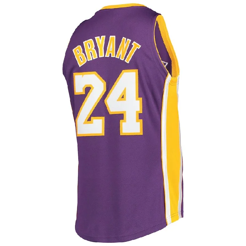 Comfortable Basketball Jersey for Sports Training-LA.Lakers #24 Kobe Bryant Mitchell & Ness 2007-08 Hardwood Classics 60th Season Authentic Jersey Purple Stitched American Basketball Jersey