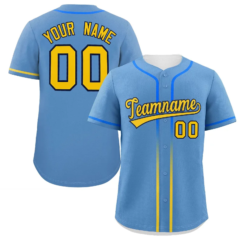 Custom-Made Baseball Jersey for Special Occasions-Custom Light Blue Gold Personalized Gradient Ribbed Design Authentic Baseball Jersey