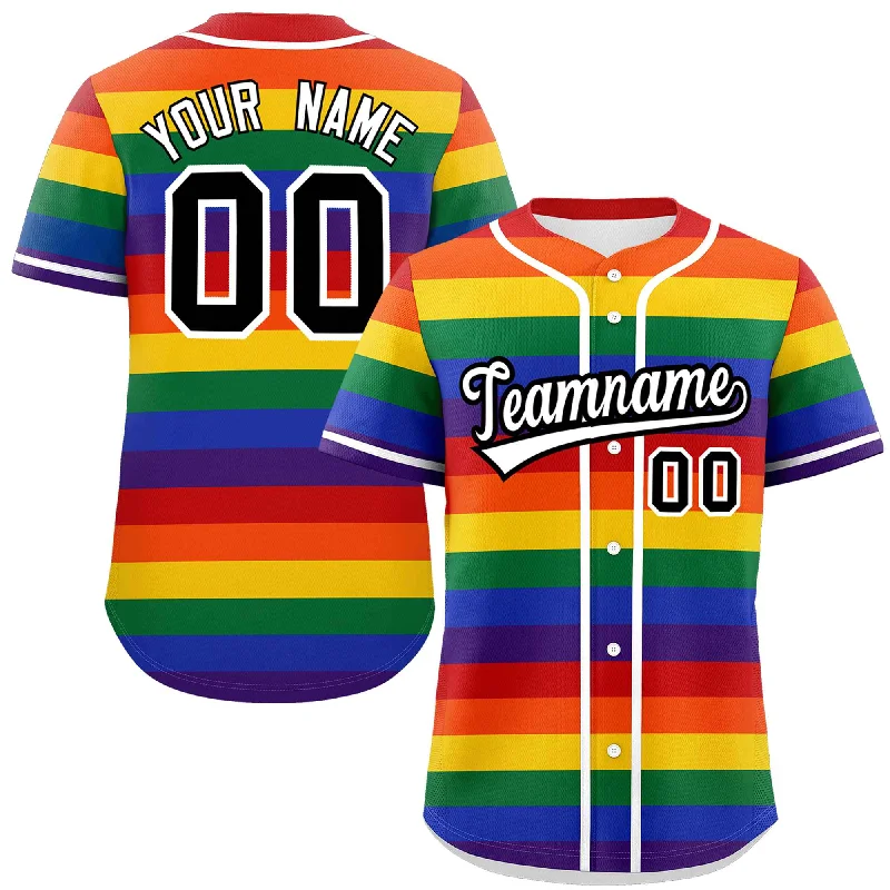 Personalized Baseball Jersey for Fan Collectibles-Custom LGBT Rainbow For Pride Month Color Block Personalized Authentic Baseball Jersey