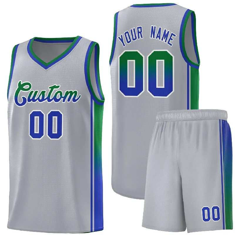 Custom Basketball Jersey with Your Own Graphics-Custom Gray Kelly Green-Royal Gradient Fashion Sports Uniform Basketball Jersey