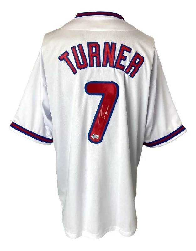 Durable Baseball Jersey for Outdoor Games-Trea Turner Philadelphia Signed Alternate White Baseball Jersey BAS ITP