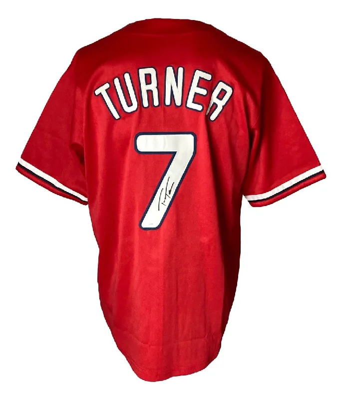 Baseball Jersey for Softball Leagues and Teams-Trea Turner Philadelphia Signed Red Baseball Jersey JSA