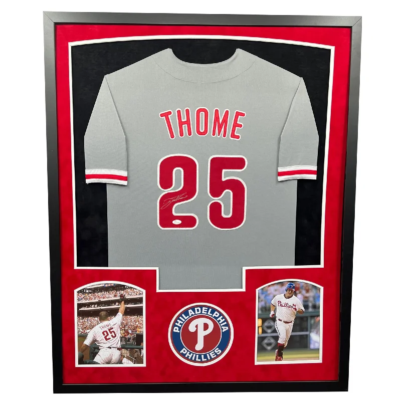 Baseball Jersey for Softball Leagues and Teams-Jim Thome Signed Philadelphia Gray Custom Double-Suede Framed baseball Jersey (JSA)