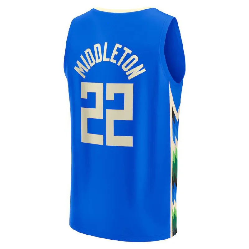 Basketball Jersey with Performance Enhancing Features-M.Bucks #22 Khris Middleton Fanatics Branded  2022-23 Fastbreak Jersey City Edition Royal Stitched American Basketball Jersey