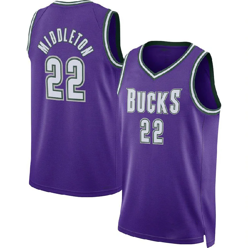 Basketball Jersey for Indoor and Outdoor Play-M.Bucks #22 Khris Middleton 2022-23 Swingman Jersey Purple Classic Edition Stitched American Basketball Jersey