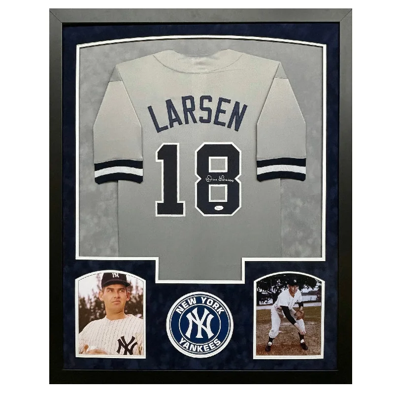 Premium Baseball Jersey for Sports Enthusiasts-Don Larsen Signed New York Grey Custom Suede Matte Framed Baseball Jersey (JSA)