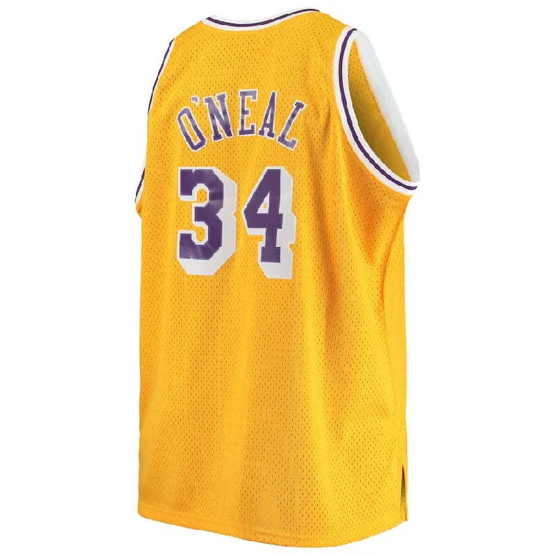 Retro-Inspired Basketball Jersey for Vintage Style-LA.Lakers #34 Shaquille O'Neal Mitchell & Ness Big & Tall Hardwood Classics Jersey Gold Stitched American Basketball Jersey