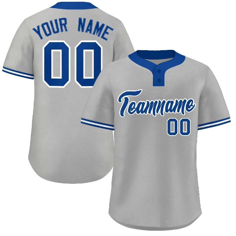 Youth Baseball Jersey for Kids and Teens-Custom Gray Royal-White Classic Style Authentic Two-Button Baseball Jersey