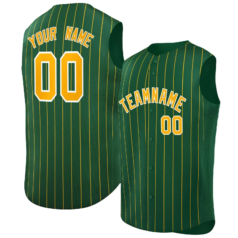 Baseball Jersey for Little League Players-Custom Green Yellow-White Sleeveless Stripe Fashion Baseball Jersey