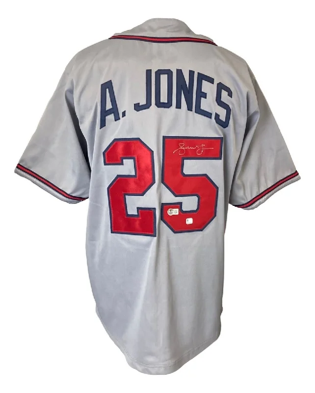 Soft Cotton Baseball Jersey for Everyday Outfits-Andruw Jones Atlanta Signed Gray Baseball Jersey BAS