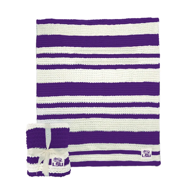 Plush Team Home Textiles for Comfort and Style in Fan Bedrooms-LSU Cable Knit Throw 50x60