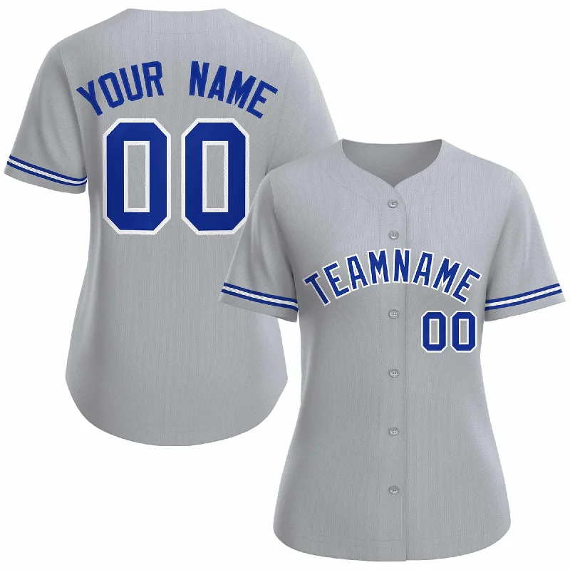 Soft Polyester Baseball Jersey for Active Play-Custom Gray Royal White Classic Style Baseball Jersey for Women