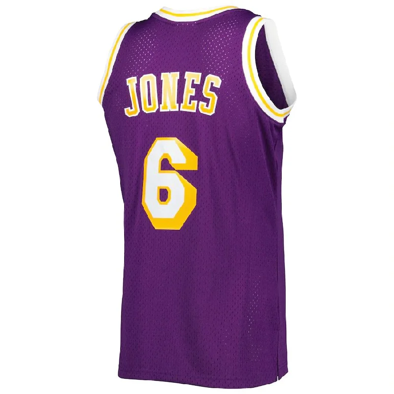 Stylish Basketball Jersey for Off-Court Fashion-LA.Lakers #6 Eddie Jones Mitchell & Ness 1996-97 Hardwood Classics Swingman Jersey Purple Stitched American Basketball Jersey