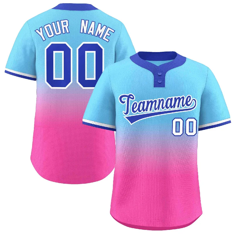 Vintage-Inspired Baseball Jersey for Retro Fans-Custom Light Blue Pink Royal-White Gradient Fashion Authentic Two-Button Baseball Jersey