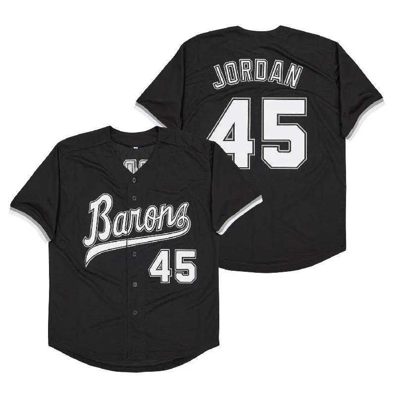 Stylish Baseball Jersey for Fans and Players-Michael Jordan Birmingham Barons #45 Button Down Baseball Jersey - Black