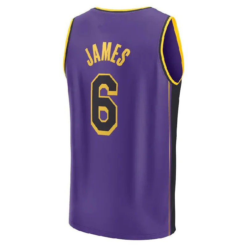 Comfortable Basketball Jersey for Kids’ Leagues-LA.Lakers #6 LeBron James Fanatics Branded 2022-23 Fast Break Replica Player Jersey Statement Edition Purple Stitched American Basketball Jersey