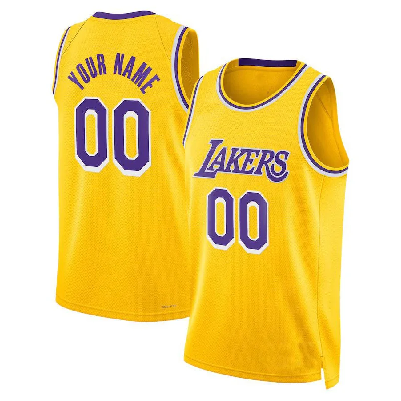 Stylish Basketball Jersey with Color Block Design-Custom LA.Lakers Unisex 2022-23 Swingman Jersey Gold Icon Edition Stitched Basketball Jersey