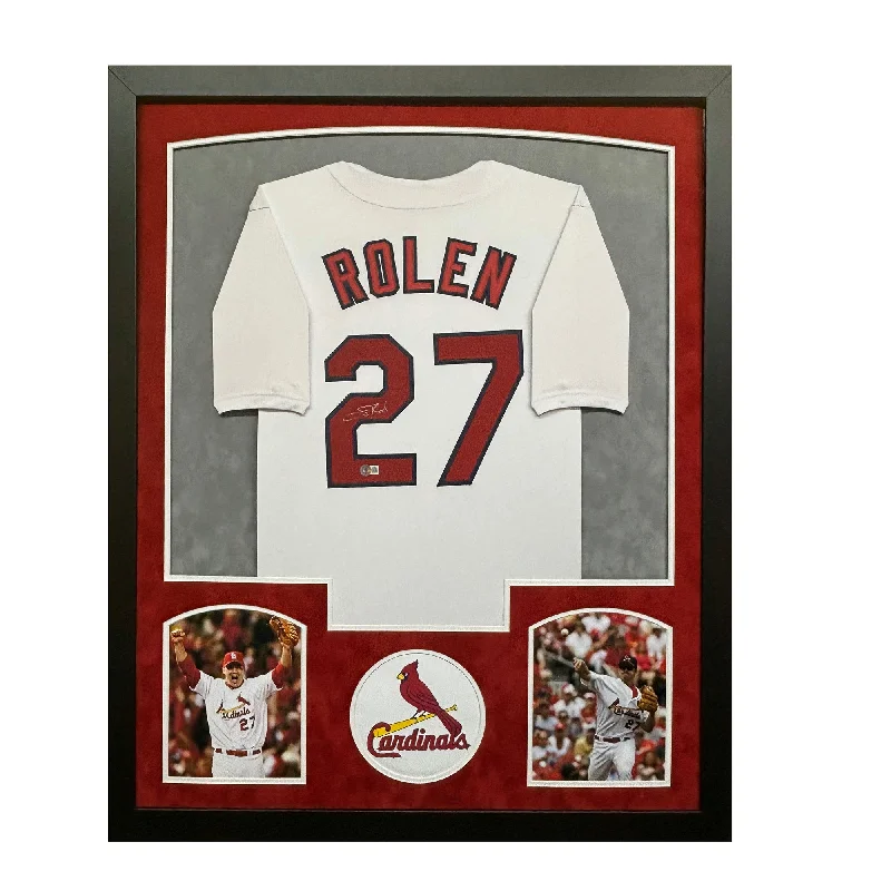 Colorful Baseball Jersey for Fun Outfits-Scott Rolen Signed St. Louis White Custom Suede Matte Framed Baseball Jersey (Beckett)