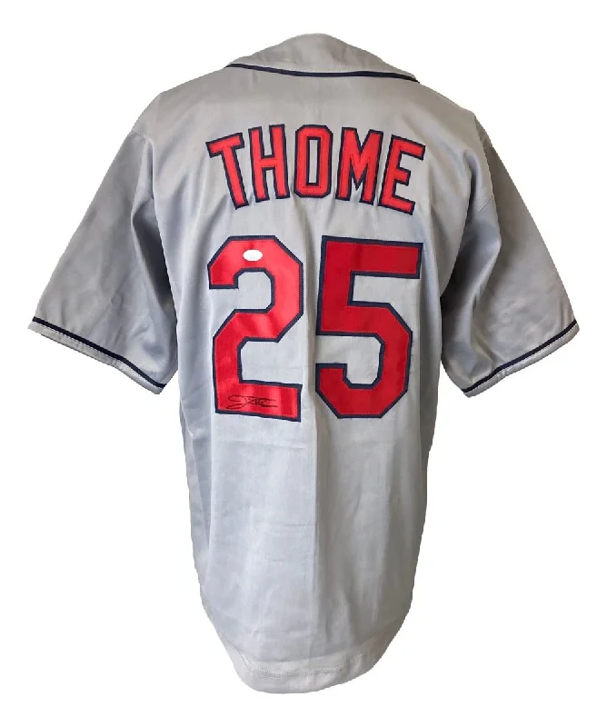 Baseball Jersey with Number and Name on Back-Jim Thome Cleveland Signed Gray Baseball Jersey JSA