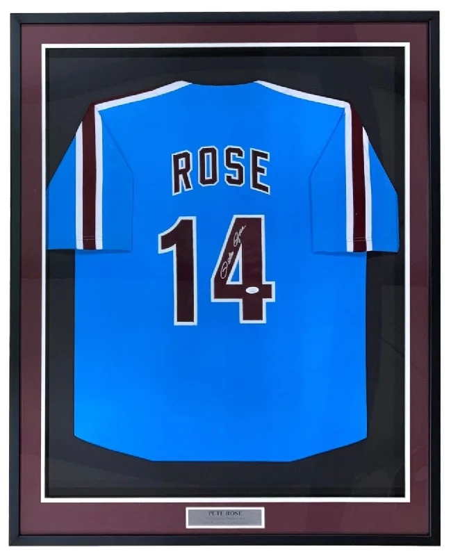 Customizable Baseball Jersey for School Teams-Pete Rose Philadelphia Signed Framed Blue Baseball Jersey JSA Hologram