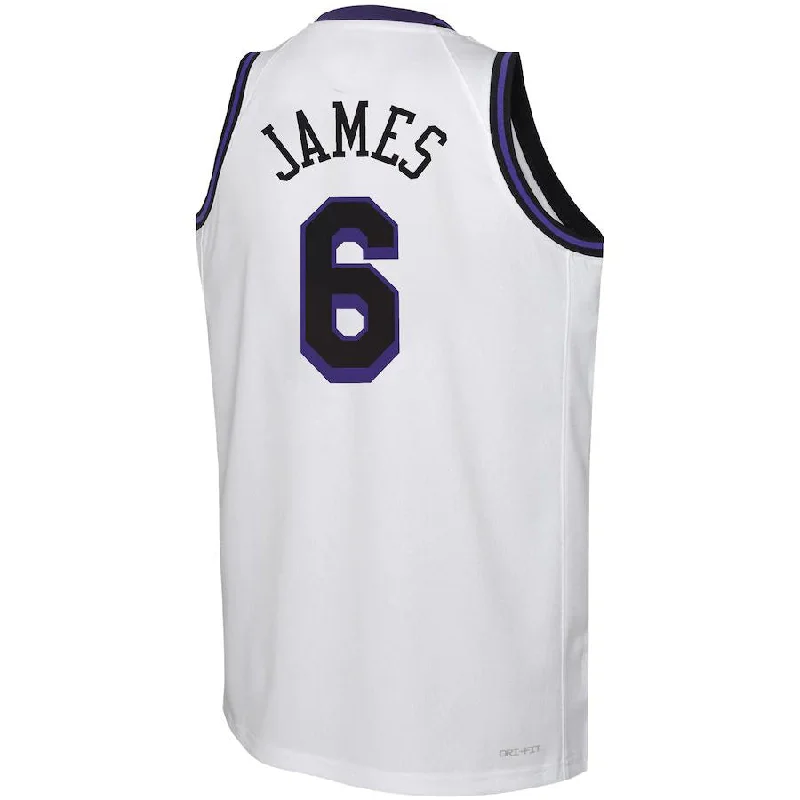 Basketball Jersey with Team Logo for Fans-LA.Lakers #6 LeBron James Swingman Jersey City Edition White Stitched American Basketball Jersey