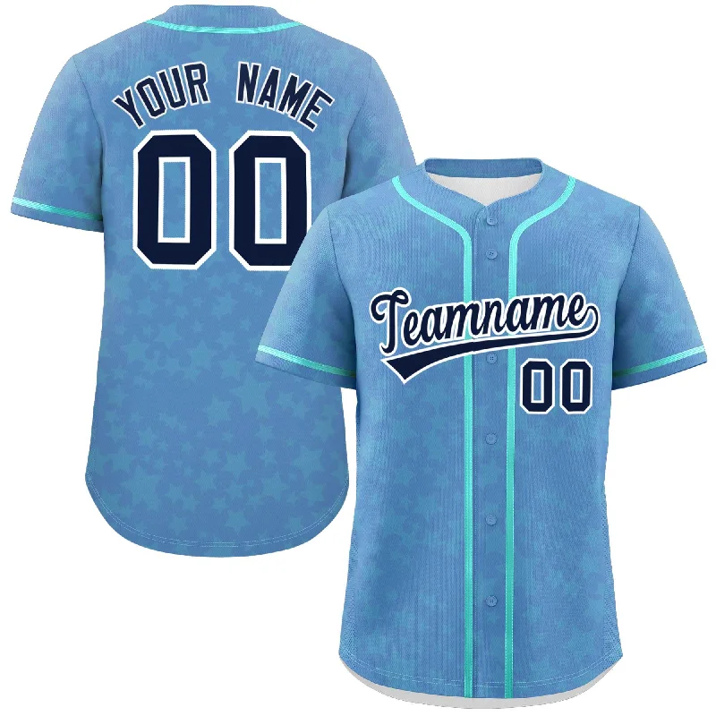 Stylish Baseball Jersey for Fans and Players-Custom Light Blue Aqua Personalized Star Graffiti Pattern Authentic Baseball Jersey