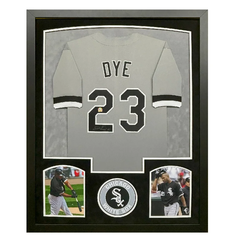 Bold Color Block Baseball Jersey for Modern Style-Jermaine Dye Signed MVP Chicago Grey Custom Suede Matte Framed Baseball Jersey ()