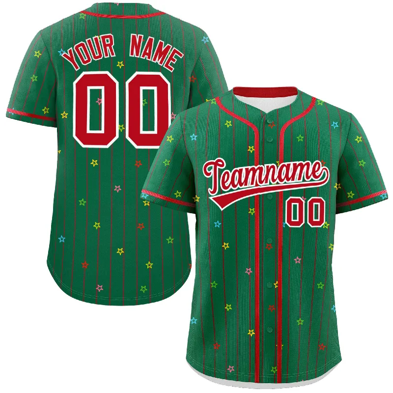 Youth Baseball Jersey for Kids and Teens-Custom Kelly Green Red Stripe Fashion Personalized Star Pattern Authentic Baseball Jersey