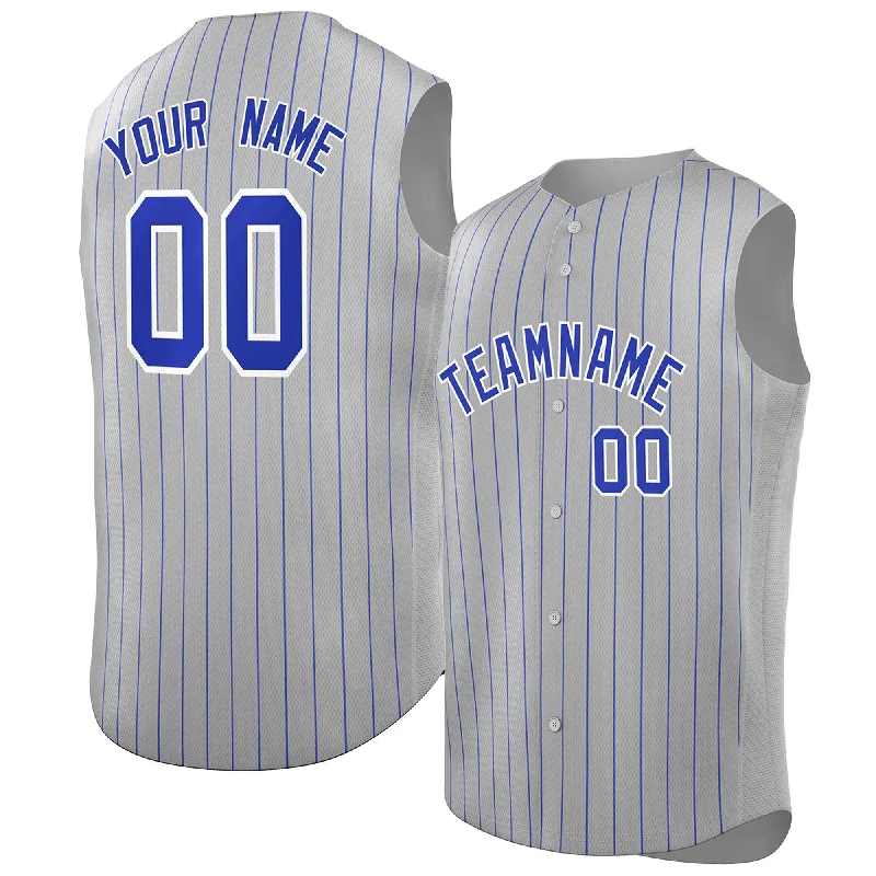 Comfortable Jersey for Softball and Baseball Players-Custom Gray Royal-White Sleeveless Stripe Fashion Baseball Jersey