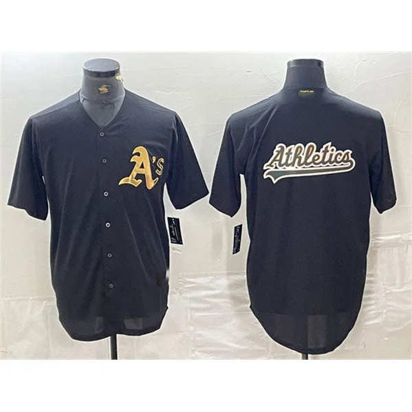 Personalized Baseball Jersey for Fan Collectibles-Oakland Athletics Black Gold Team Big Logo Cool Base Stitched Baseball Jerseys