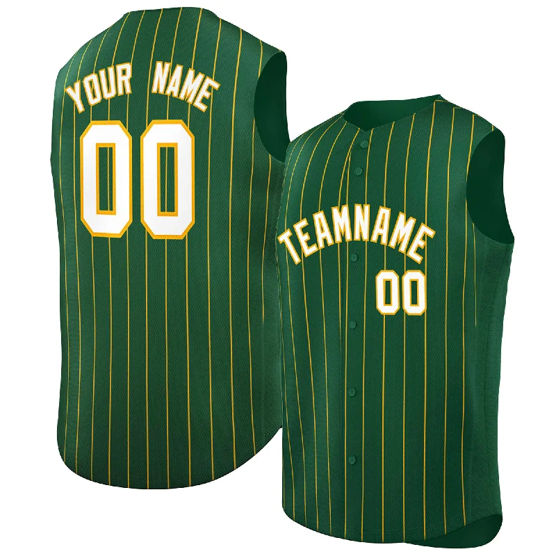 Team Baseball Jersey with Embroidered Patches-Custom Green White-Yellow Sleeveless Stripe Fashion Baseball Jersey