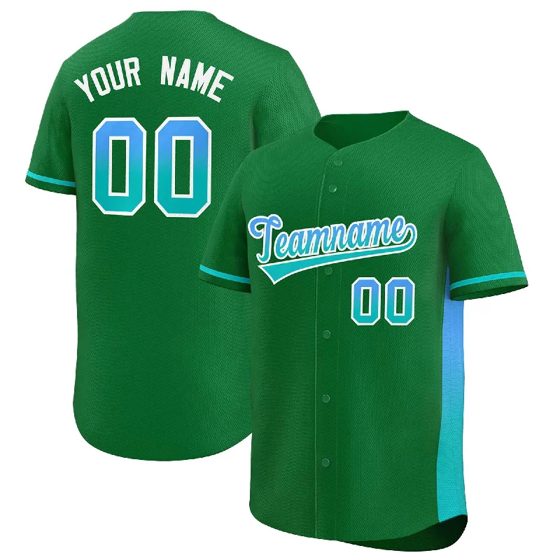 Baseball Jersey with Breathable Mesh Fabric-Custom Kelly Green Powder Blue-Aqua Personalized Gradient Font And Side Design Authentic Baseball Jersey