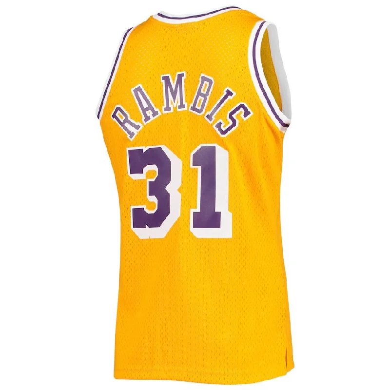 Personalized Basketball Jersey for Men and Women-LA.Lakers #31 Kurt Rambis Mitchell & Ness 1984-85 Team Hardwood Classics Swingman Jersey Gold Stitched American Basketball Jersey