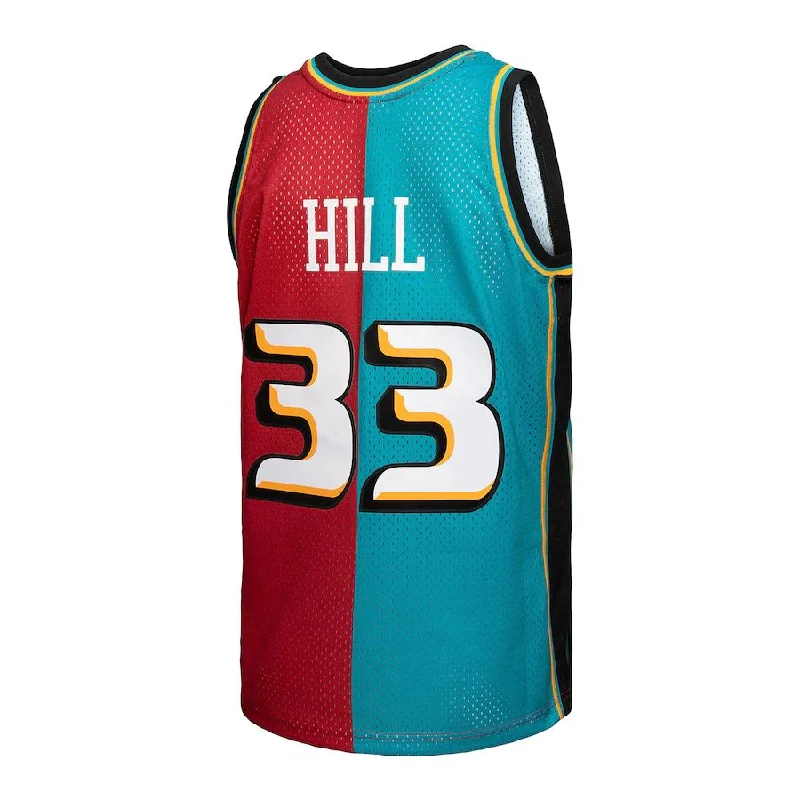 Basketball Jersey for Casual Sports Fans-D.Pistons #33 Grant Hill Mitchell & Ness Hardwood Classics 1999-00 Split Swingman Jersey Teal Red Stitched American Basketball Jersey