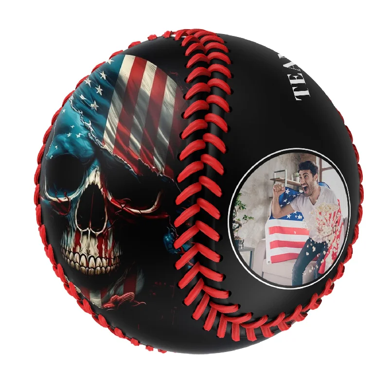 Baseball for Soft Toss and Machine Workouts-Personalized Black American Flag Skull Photo Baseballs