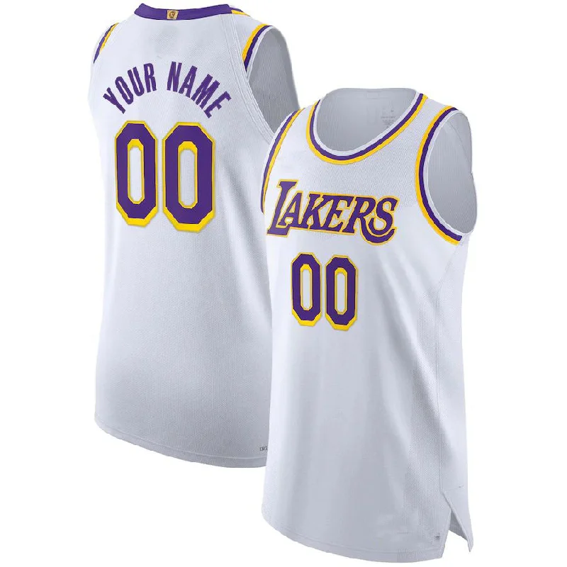 Performance Basketball Jersey with Stretch Fabric-Custom LA.Lakers 2021-22 Diamond Authentic  Jersey Association Edition  White Stitched Basketball Jersey