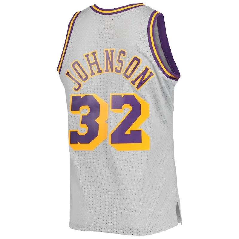 Basketball Jersey with Breathable Mesh Inserts for Comfort-LA.Lakers #32 Magic Johnson Mitchell & Ness 1984-85 Hardwood Classics Reload 2.0 Throwback Swingman Jersey Gray Stitched American Basketball Jersey