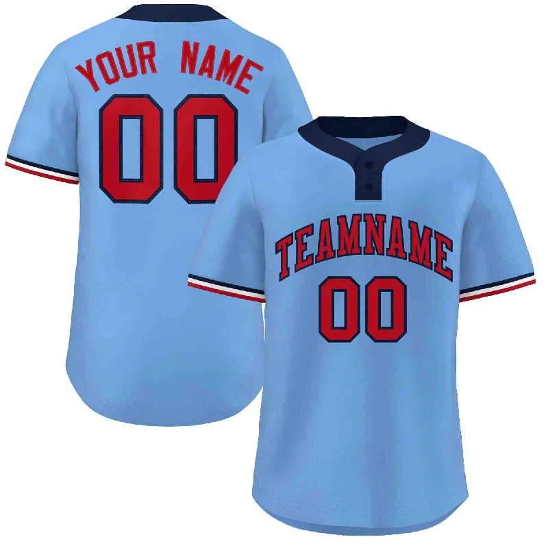 Premium Baseball Jersey for Competitive Play-Custom Light Blue Red-Navy Classic Style Authentic Two-Button Baseball Jersey