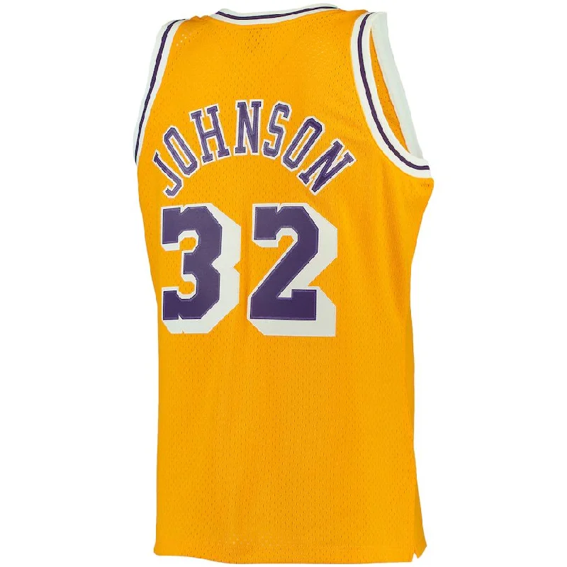 Basketball Jersey with Flexible Stretch Fabric for Better Fit-LA.Lakers #32 Magic Johnson Mitchell & Ness Big & Tall Hardwood Classics Jersey Gold Stitched American Basketball Jersey