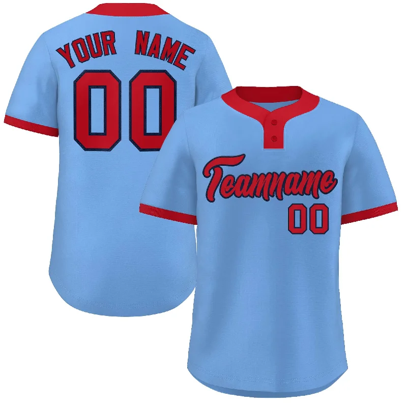 Soft Polyester Baseball Jersey for Active Play-Custom Light Blue Red Classic Style Authentic Two-Button Baseball Jersey