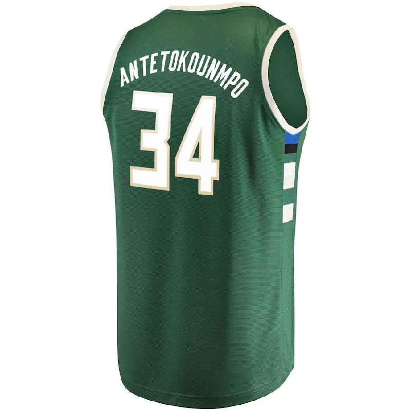 Basketball Jersey for Fun and Friendly Games-M.Bucks #34 Giannis Antetokounmpo  Fanatics Branded Fast Break Replica Player Jersey Green Icon Edition Stitched American Basketball Jersey