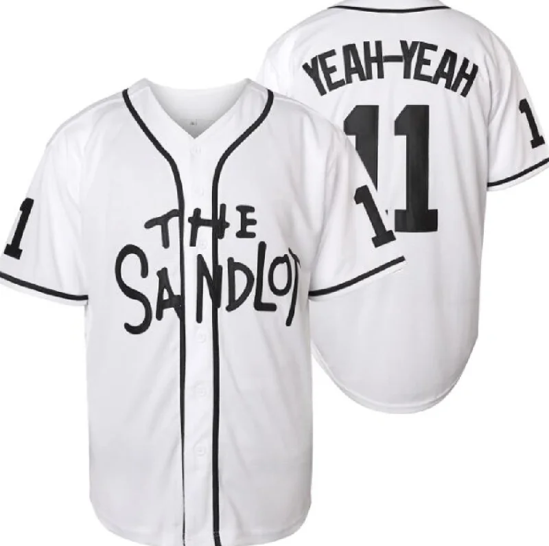 Stylish Mesh Baseball Jersey for Easy Movement-The Sandlot Yeah Yeah #11 Men Stitched Movie Baseball Jersey White Color