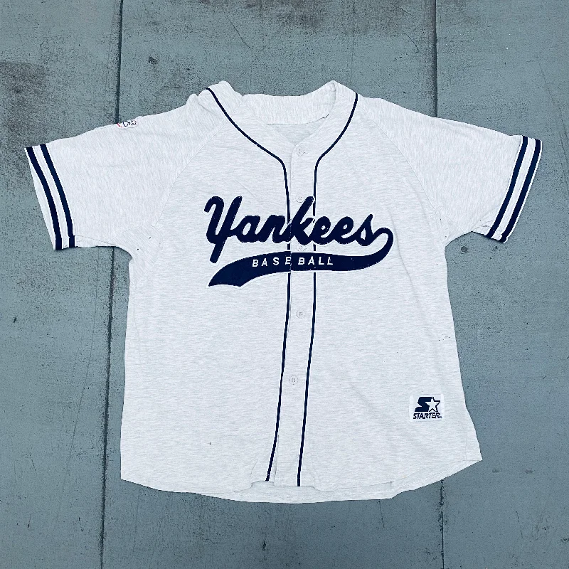 Soft Cotton Baseball Jersey for Comfort-New York Yankees: 1990's Stitched Script Spellout Starter Baseball Jersey (XL)