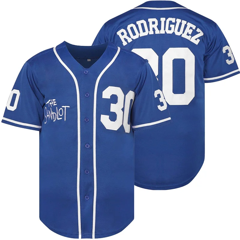 Baseball Jersey for Softball Leagues and Teams-The Sandlot Benny Rodriguez #30 Men Stitched Movie Baseball Jersey Blue Color