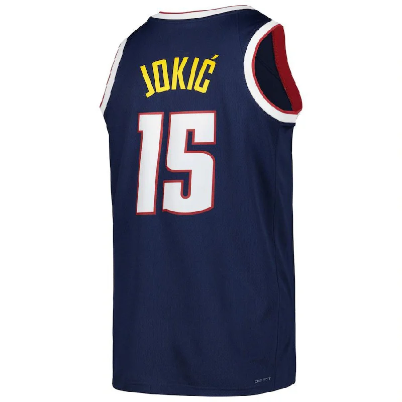 Basketball Jersey with Personalized Name and Number-D.Nuggets #15 Nikola Jokic Unisex 2022-23 Swingman Jersey Icon Edition Navy Stitched American Basketball Jersey