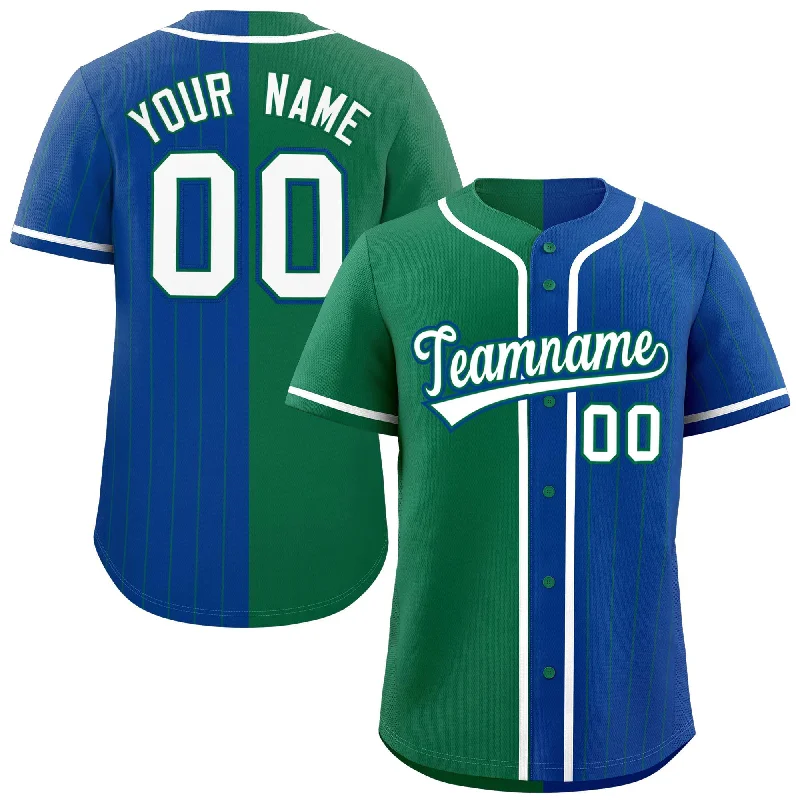 Customizable Baseball Jersey for Your Team-Custom Kelly Green Royal Stripe-Solid Combo Fashion Authentic Baseball Jersey