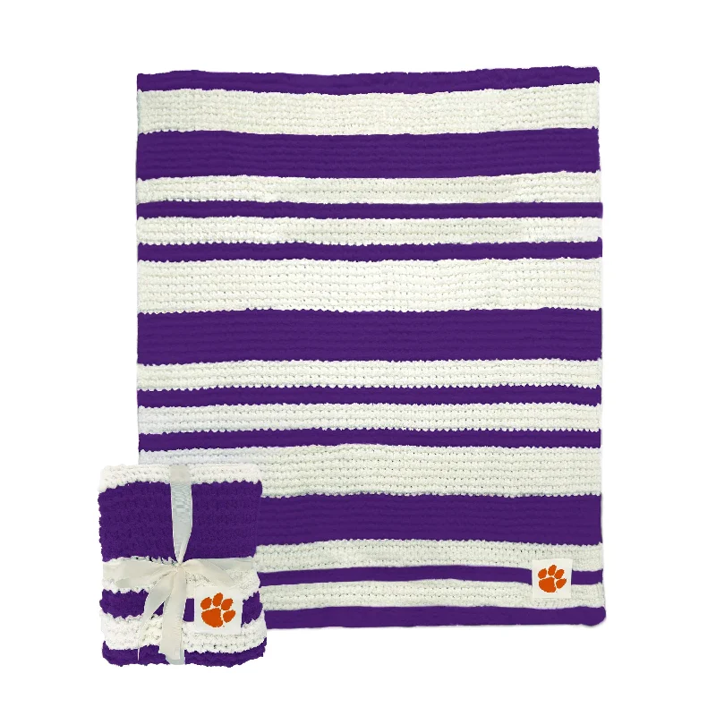 Team Home Textiles for Game Rooms with Full Sports Coverage-Clemson Cable Knit Throw 50x60