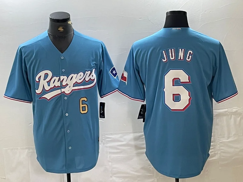 Comfortable Jersey for Softball and Baseball Players-Texas Rangers #6 Josh Jung Number Light Blue Team Logo Cool Base Baseball Jersey