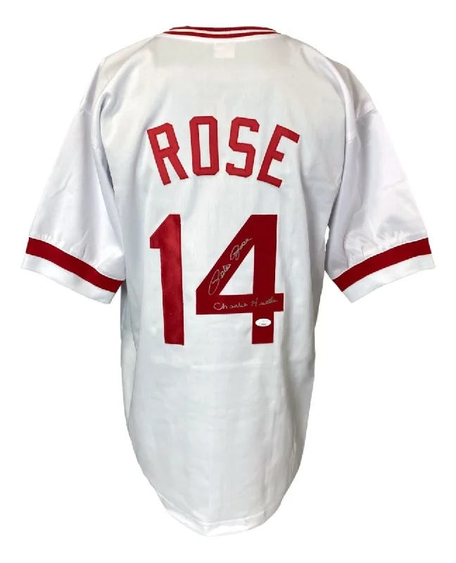 Baseball Jersey for Casual Everyday Wear-Pete Rose Cincinnati Signed White Baseball Jersey Charlie Hustle JSA Hologram